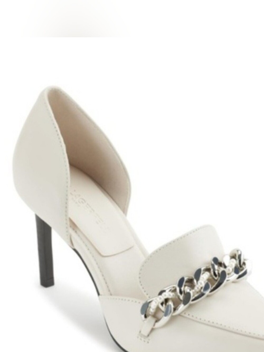 Karl Lagerfeld Cream Pointed-Toe D'Orsay Flats with Silver Chain